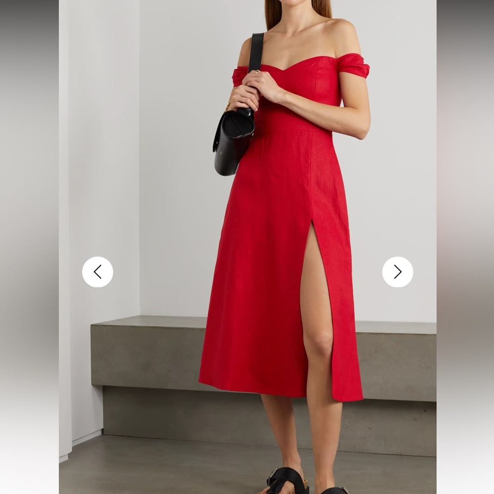 💫SALE Reformation Bridgton Linen Midi Dress Off Shoulder - Picture 5 of 14